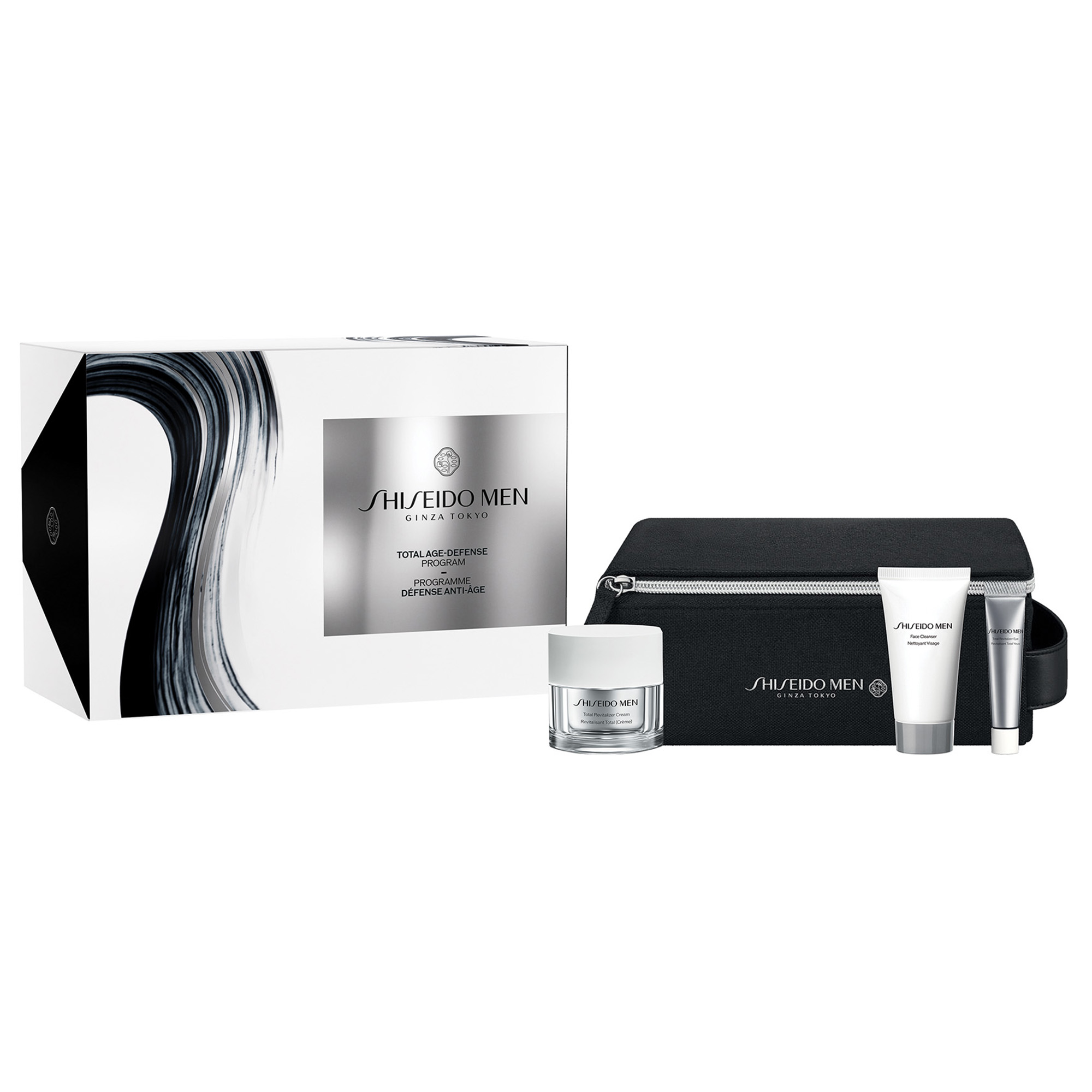 Shiseido Men Set Total Revitalizer Cream 50ml con Face Cleanser 30ml, Total Revitalizer Eye 5ml e Pochette