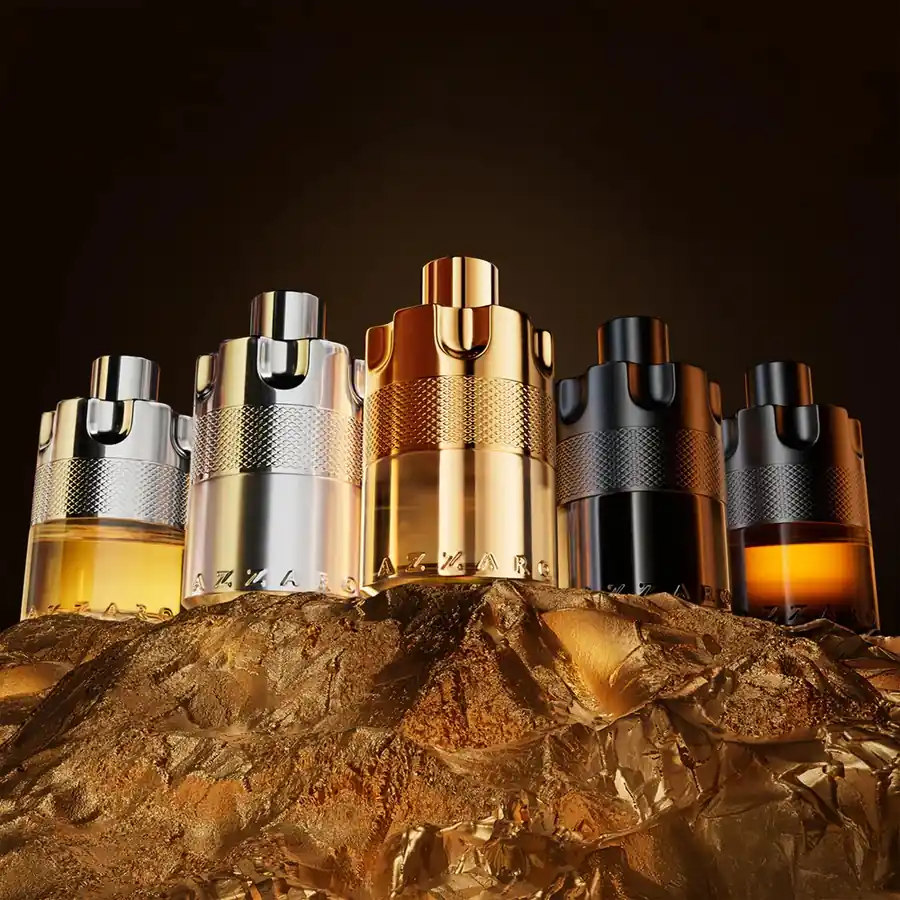 Collezione di profumi Azzaro Wanted da uomo con diverse versioni della linea