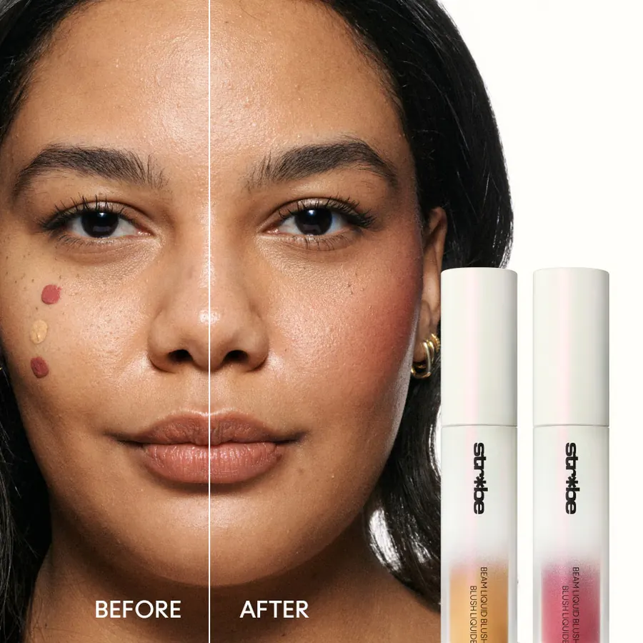 Risultato prima e dopo l’applicazione del blush liquido MAC sulle guance