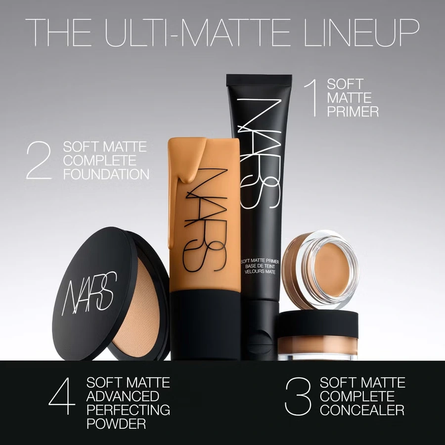 correttore NARS - Linea Soft Matte con primer, fondotinta, correttore e cipria