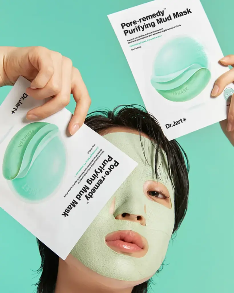 Maschera viso coreana purificante Dr.Jart+ Pore Remedy applicata sul viso