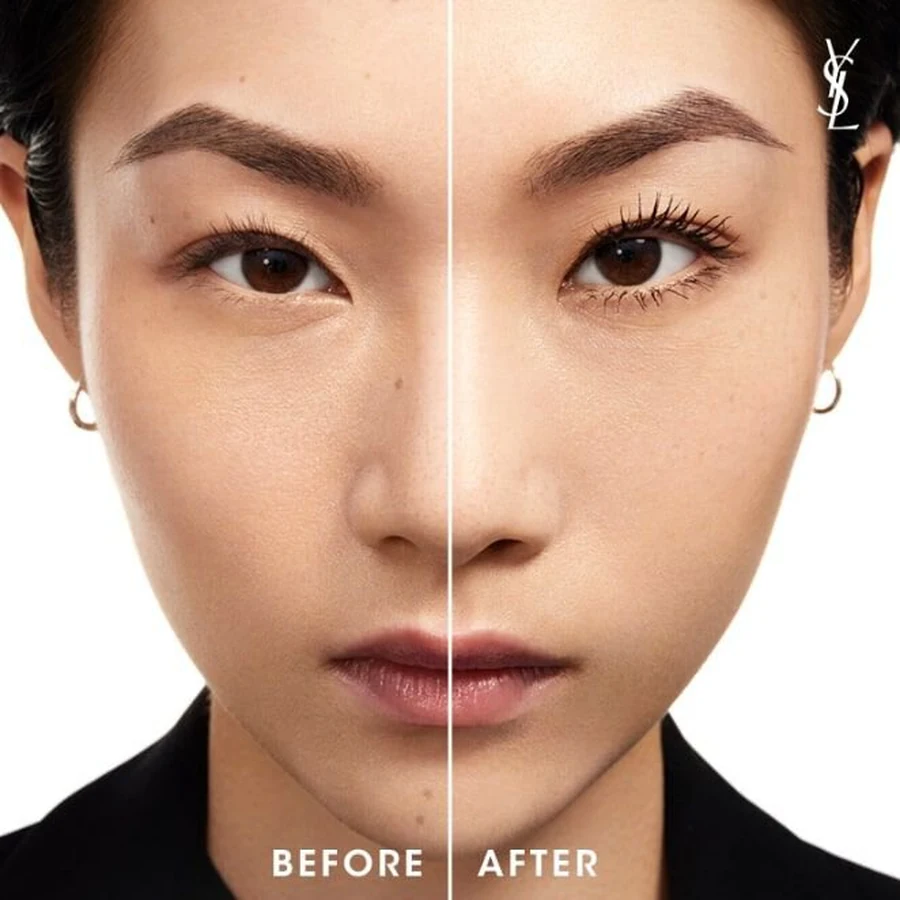Effetto prima e dopo del mascara YSL Lash Clash sulle ciglia